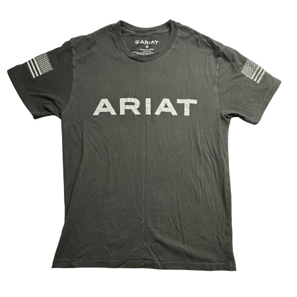 Ariat Shirt Mens Medium Black American Flag Cotton Graphic Tee Patriotic USA - Picture 1 of 7